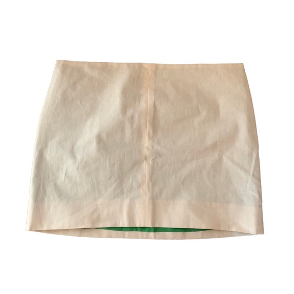 DVF Diane Von Furstenberg Reversible Beige Green Linen-Blend Mini Skirt - Picture 3 of 5